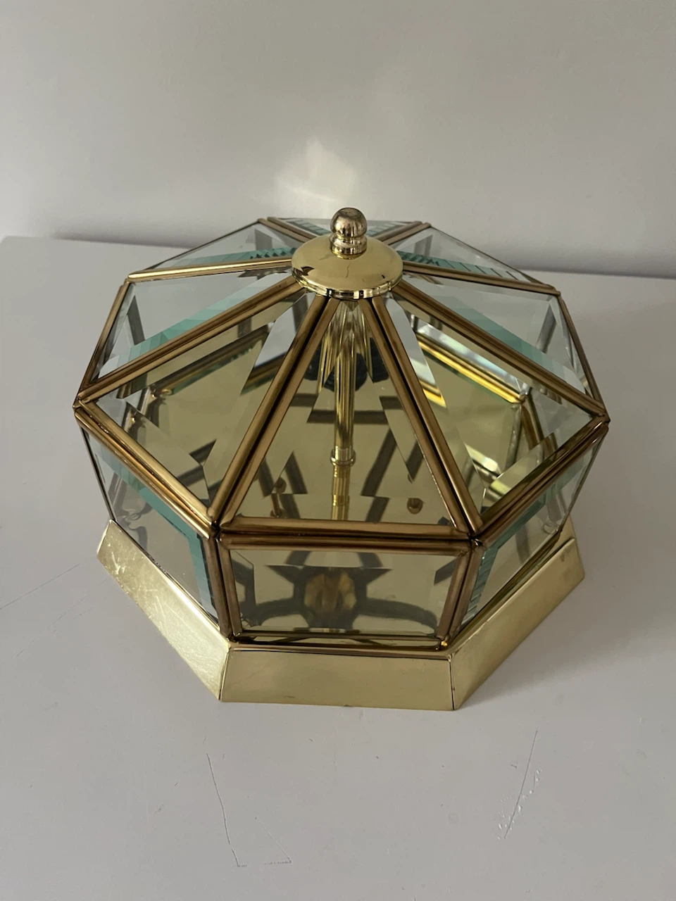 3-Light Brass & Beveled Glass Flush Mount Ceiling Fixture - photo 2