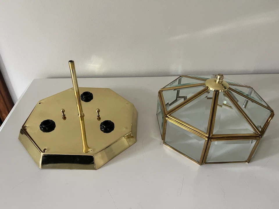 3-Light Brass & Beveled Glass Flush Mount Ceiling Fixture - photo 3