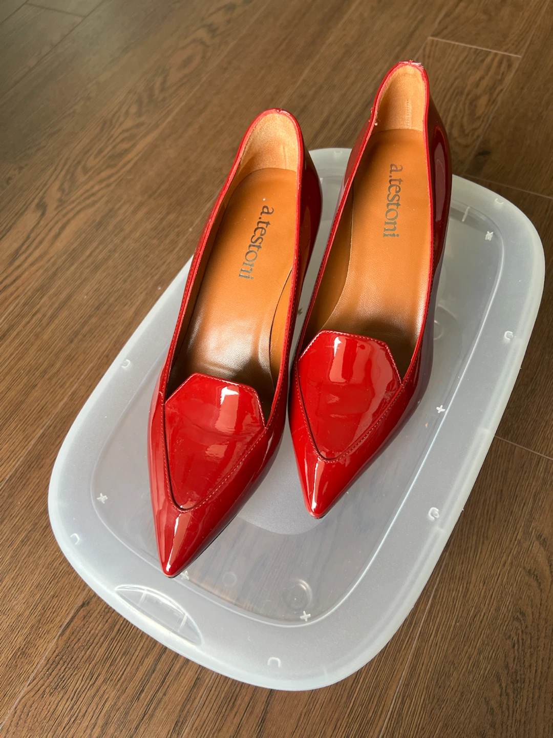 A. Testoni Red Patent Red Leather Heels - photo 2