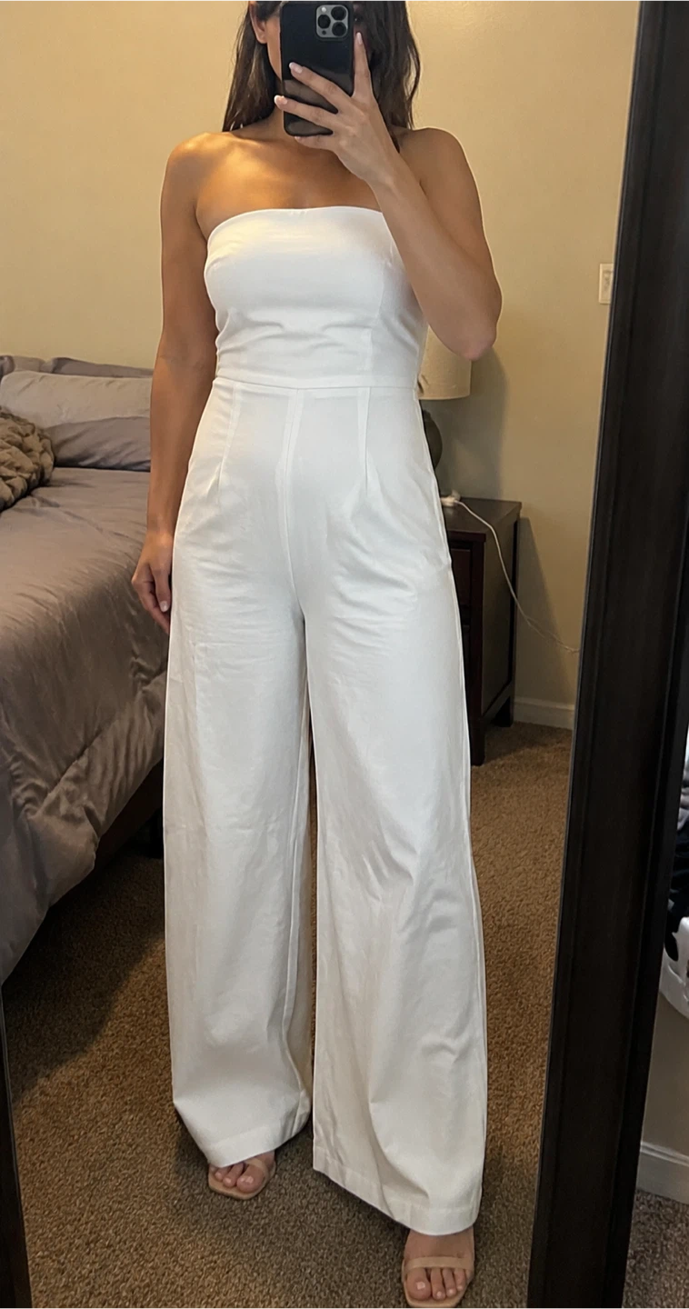 Forever 21 White Strapless Wide Leg Jumpsuit