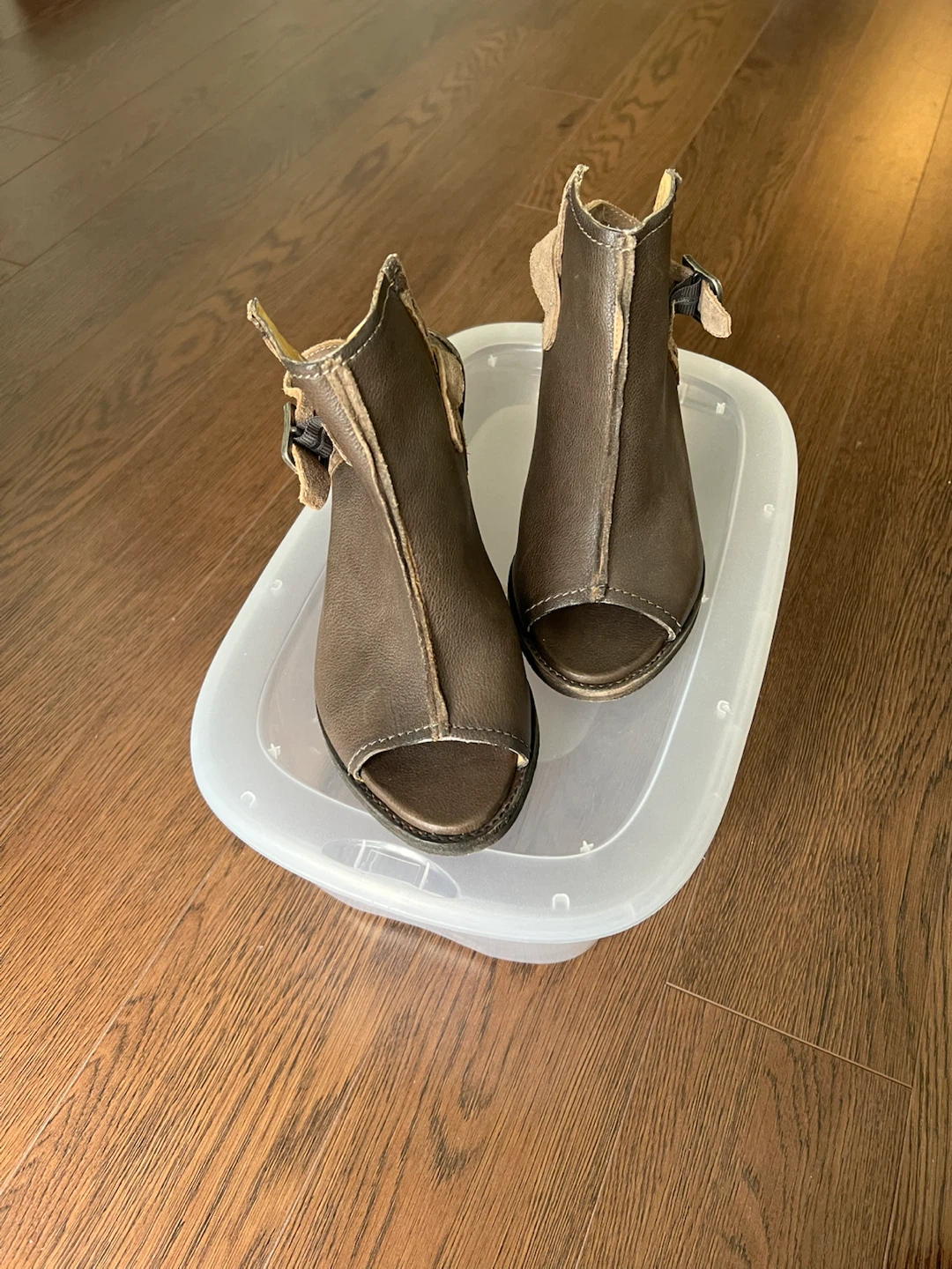 FRYE Women's Brown Leather Peep-Toe Ankle Boots
