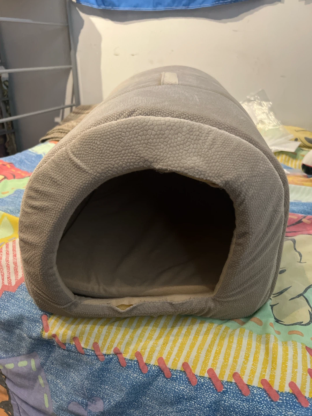 Grey soft plush pet tunnel bed