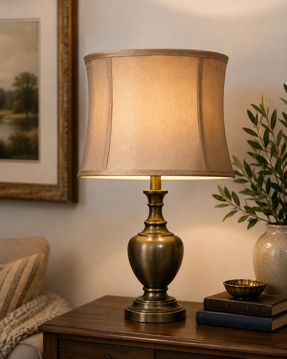 Large Champagne/Taupe Fabric Lampshade