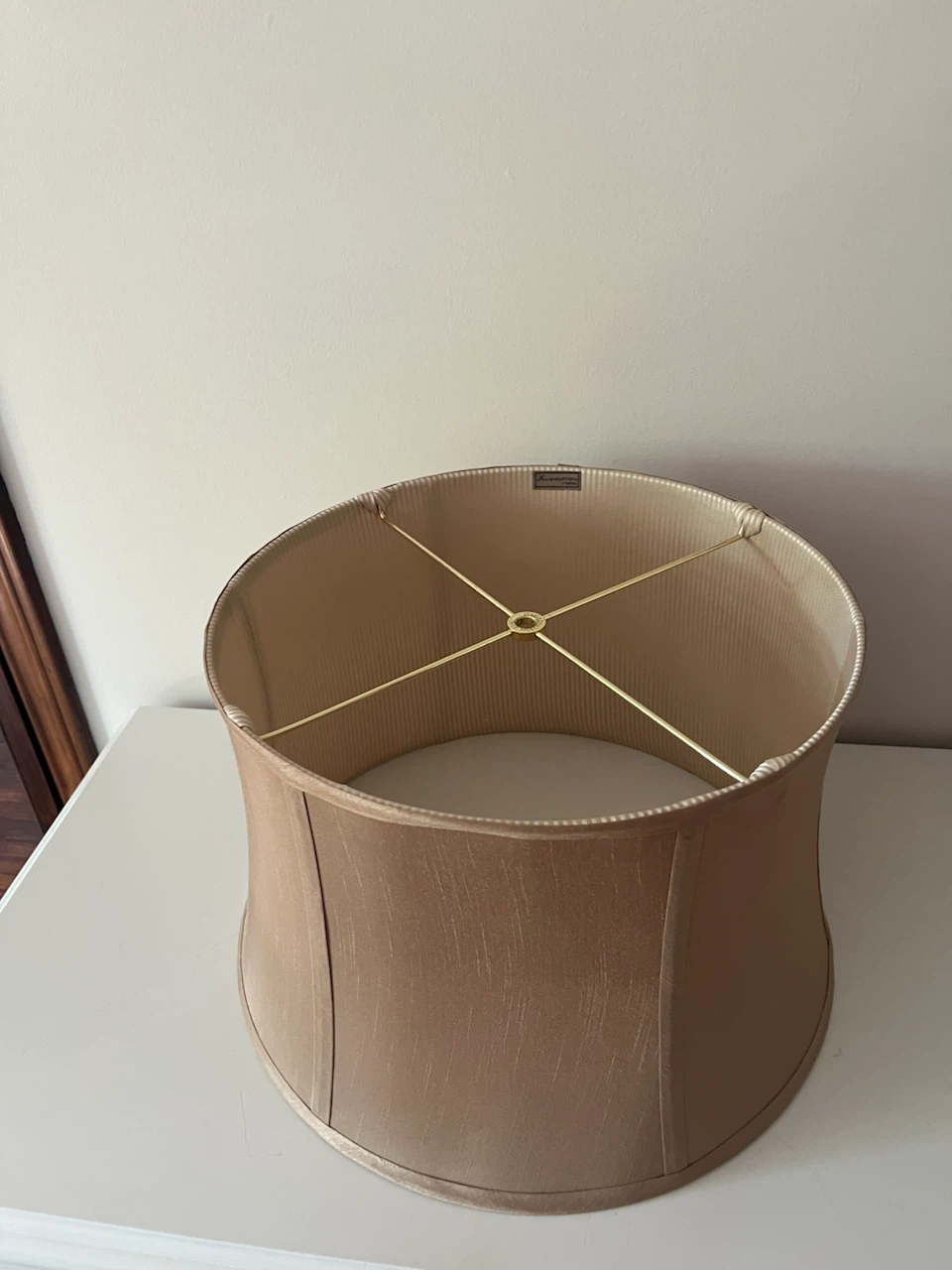 Large Champagne/Taupe Fabric Lampshade - photo 3