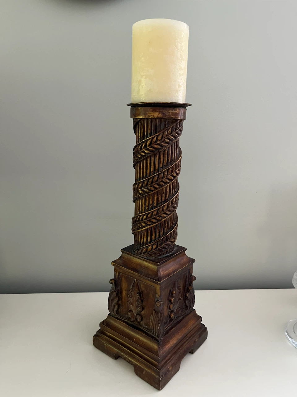 Ornate Decorative Pillar Candle Holder – 15.4” Tall
