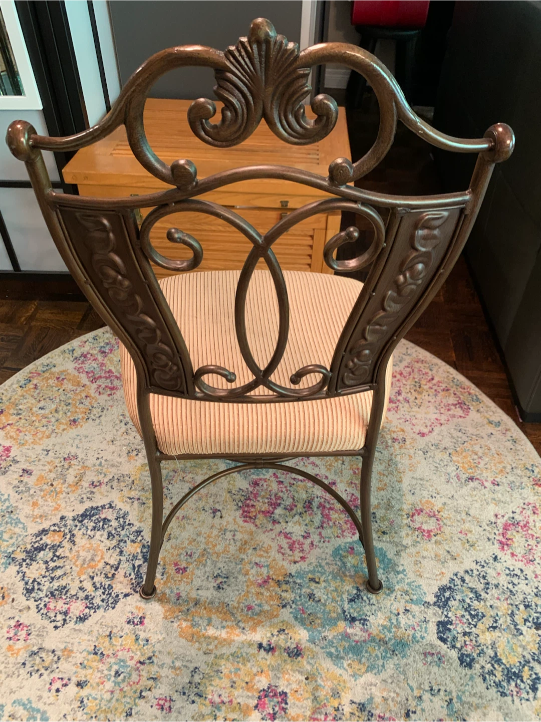Ornate Heavy Metal Dining Chair with Striped Padded Seat - photo 2