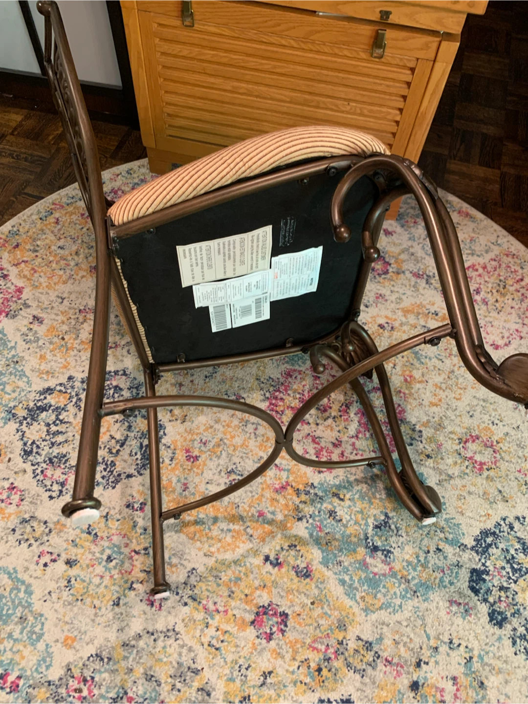 Ornate Heavy Metal Dining Chair with Striped Padded Seat - photo 3