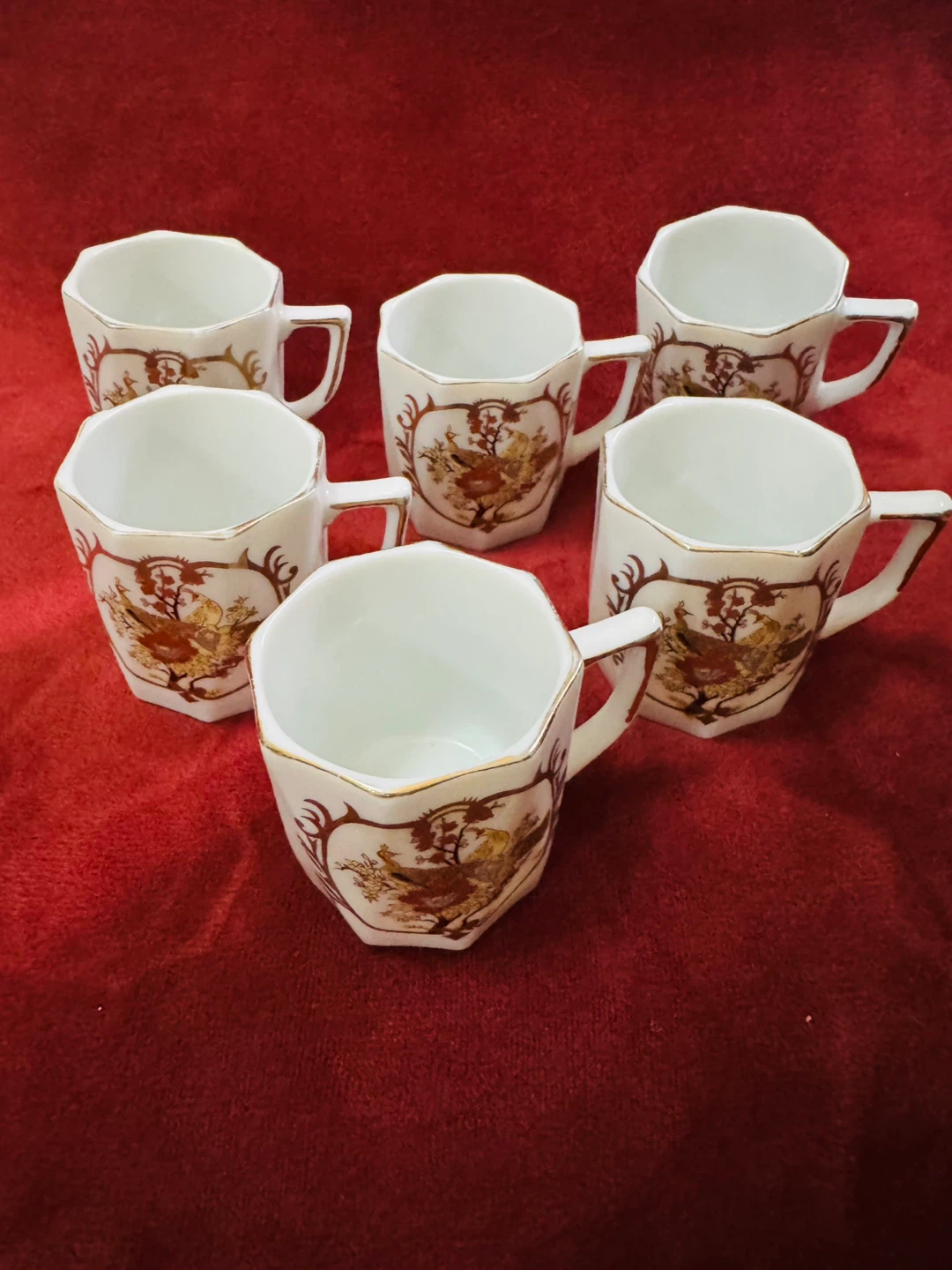 Set of 6 Marumi Japan  Coffee Cups with Peacock Design