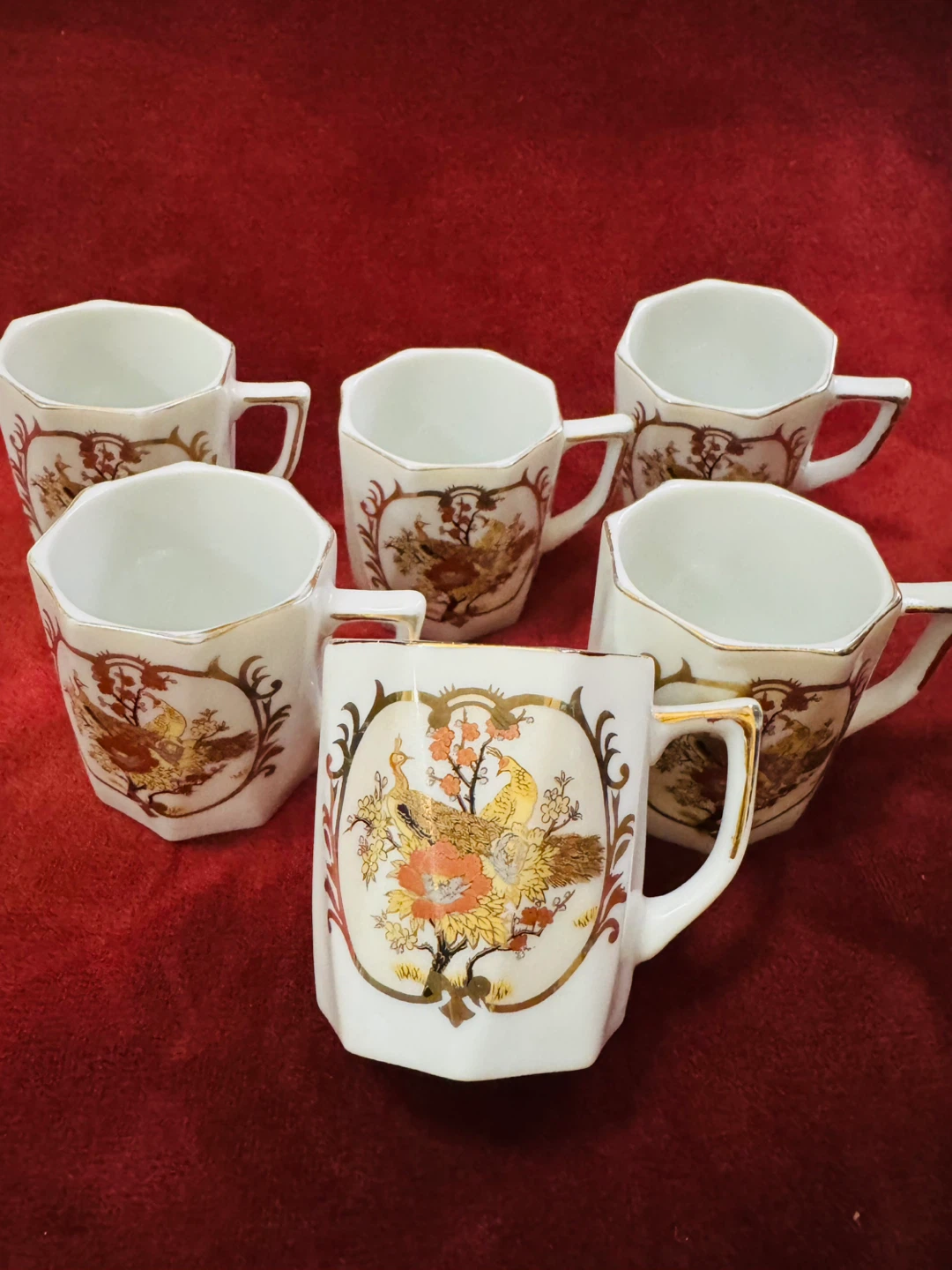 Set of 6 Marumi Japan  Coffee Cups with Peacock Design - photo 2