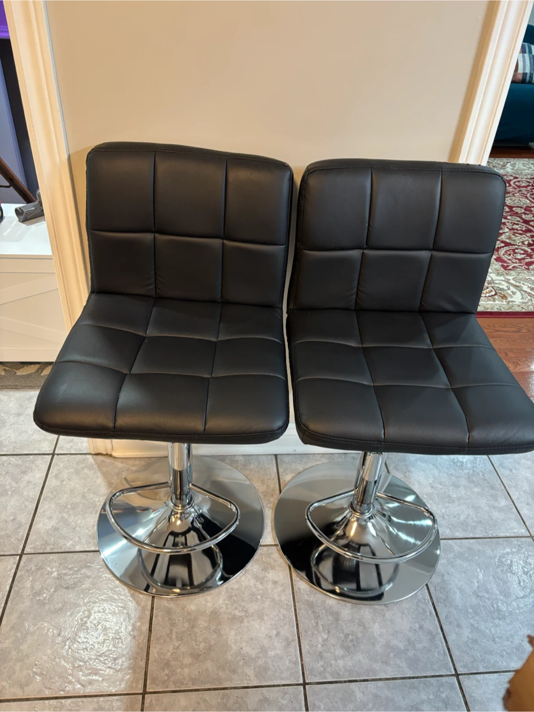 Pair of Black Adjustable Bar Stools