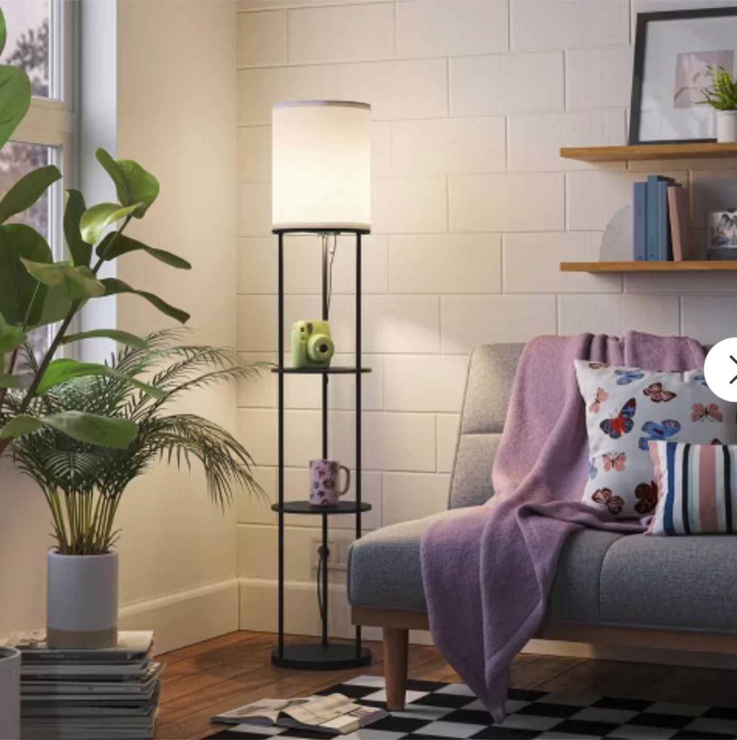 Black Floor Lamp with Shelves