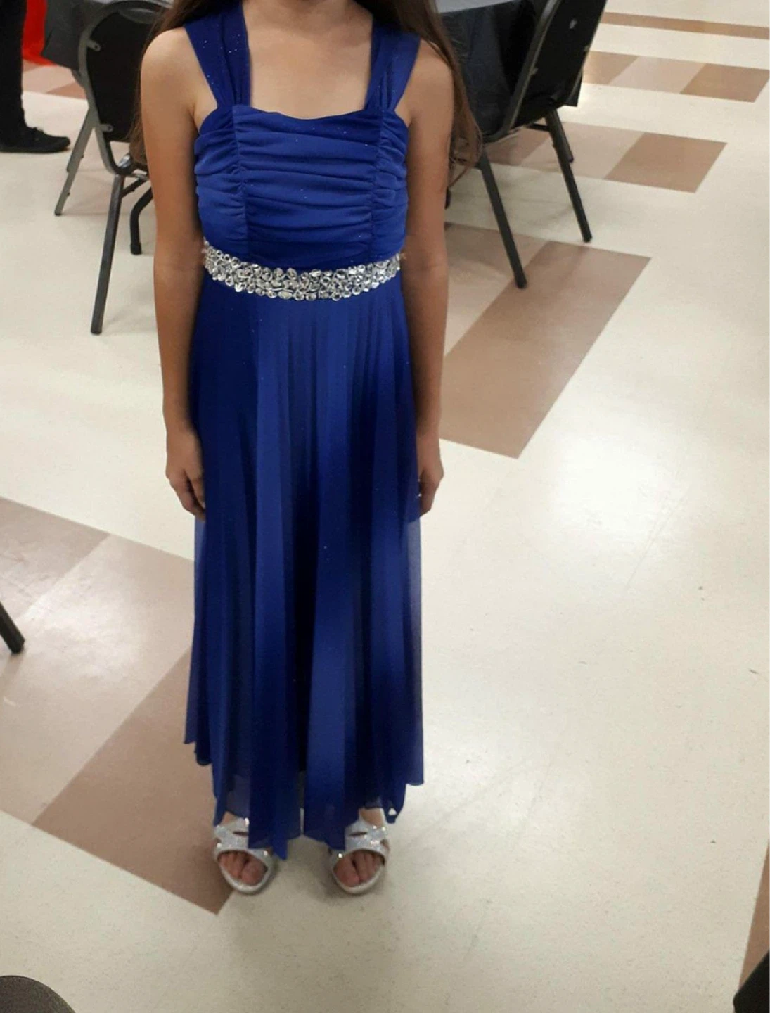 Girls Royal Blue Sparkly Dress with Silver Belt