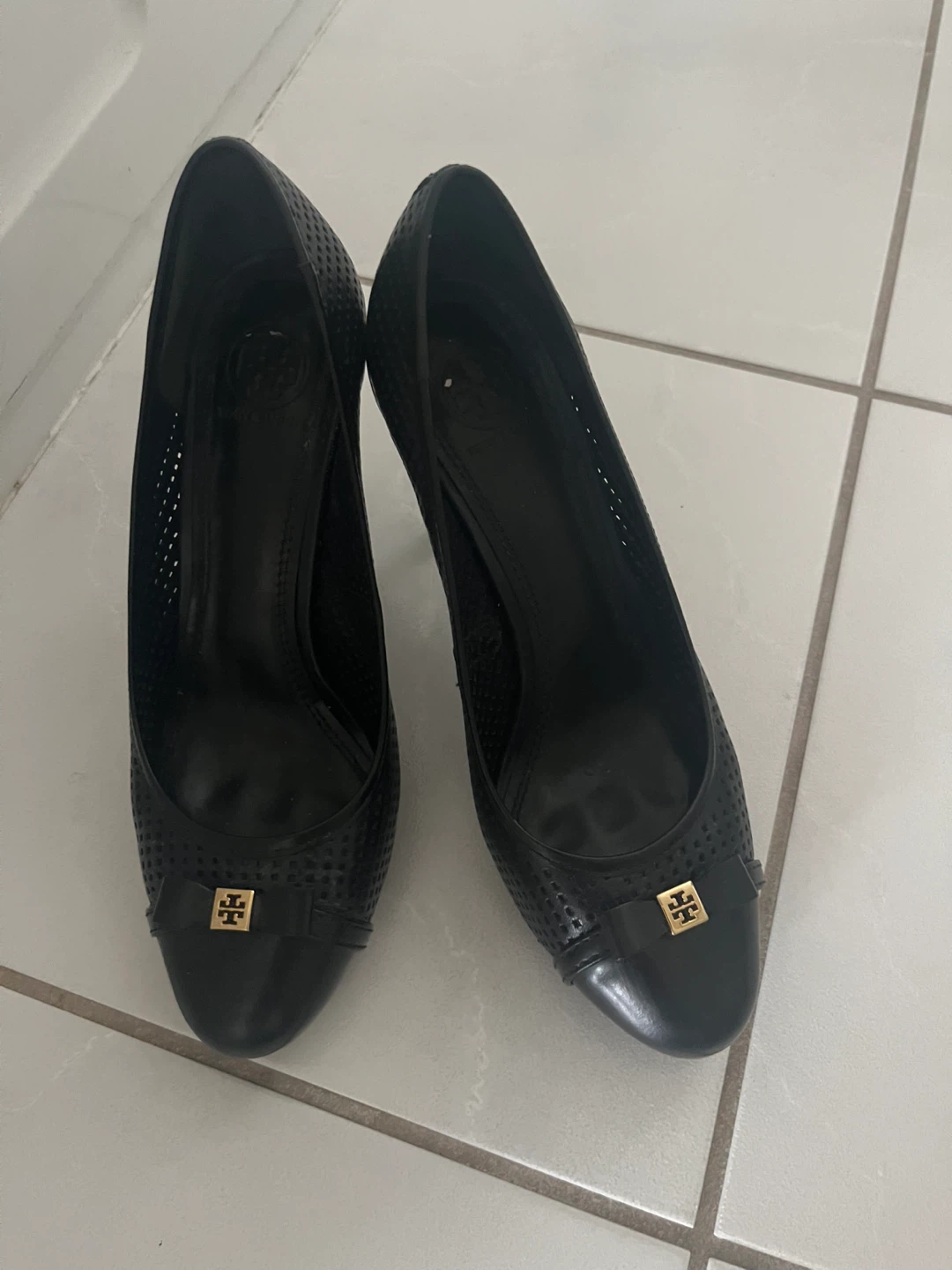 Vintage all leather Tory Burch Black Perforated Heels