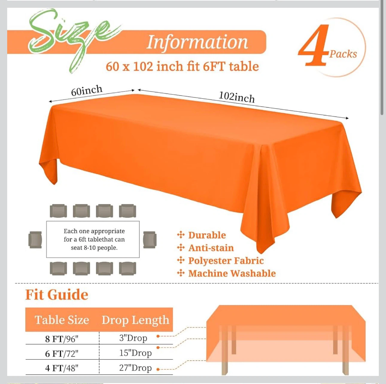 4 Orange Polyester Tablecloths - photo 2