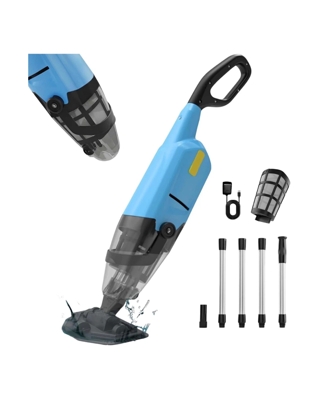 Blue Cordless Pool Vacuum with Extendable Pole