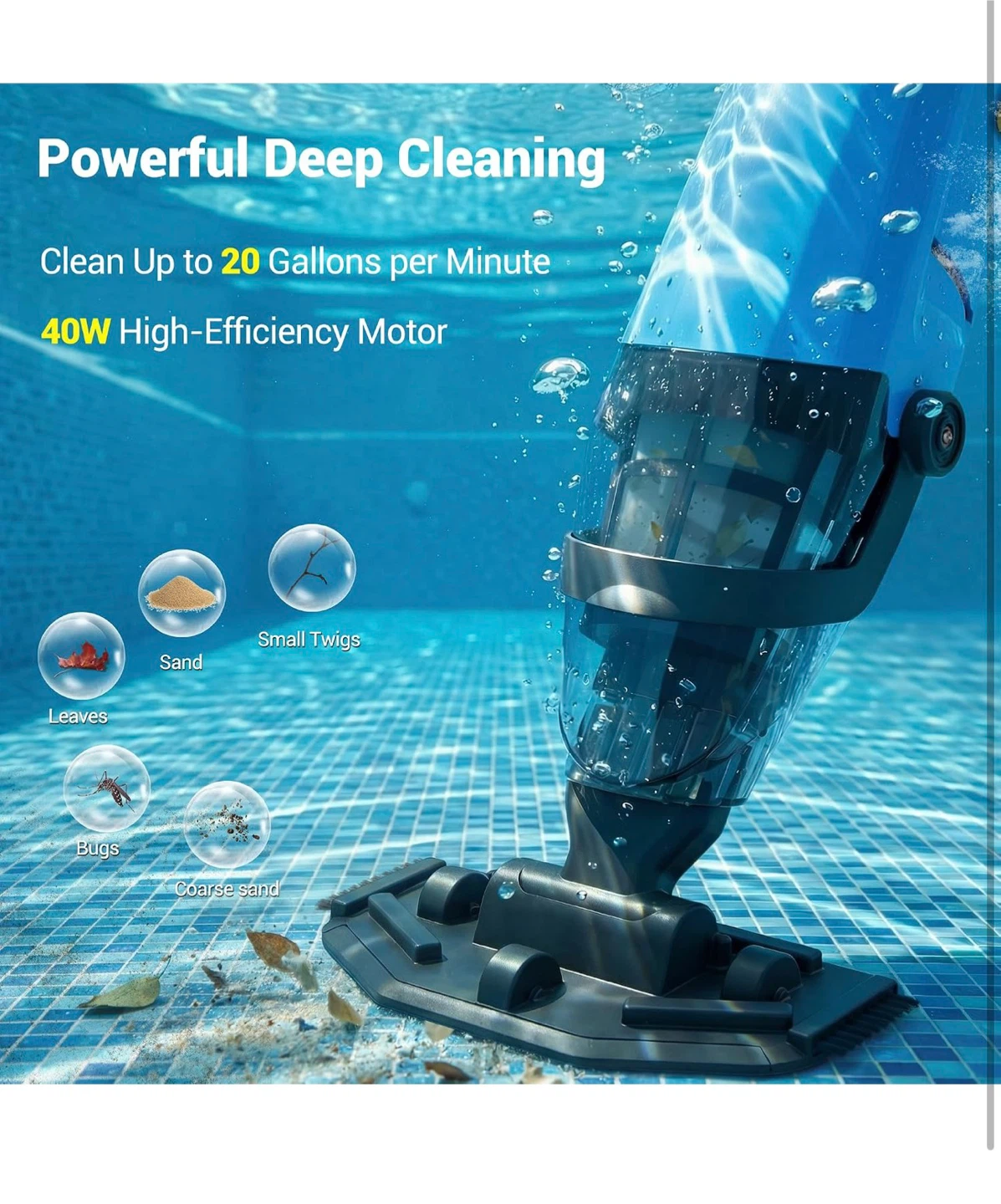 Blue Cordless Pool Vacuum with Extendable Pole - photo 2