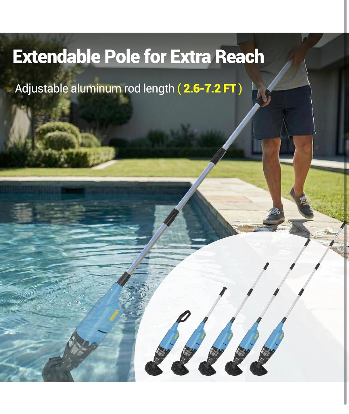 Blue Cordless Pool Vacuum with Extendable Pole - photo 4