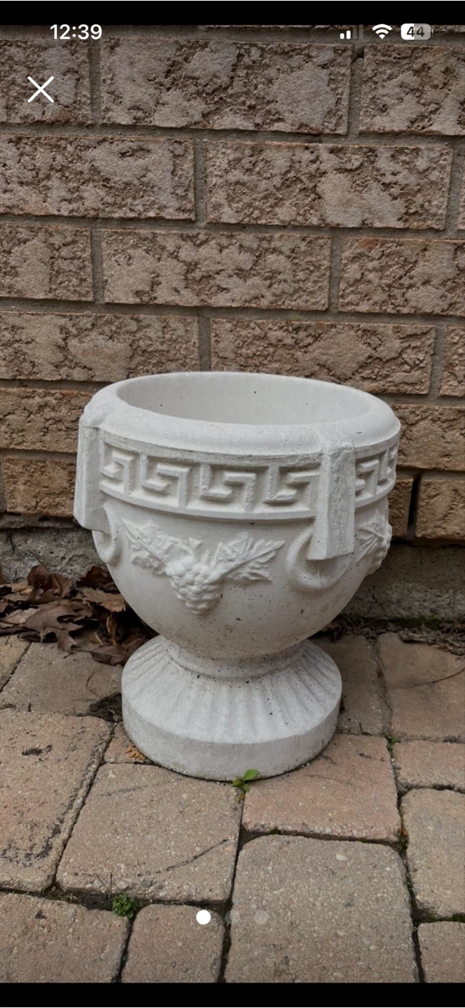 White Grecian Style Concrete Planter Urn