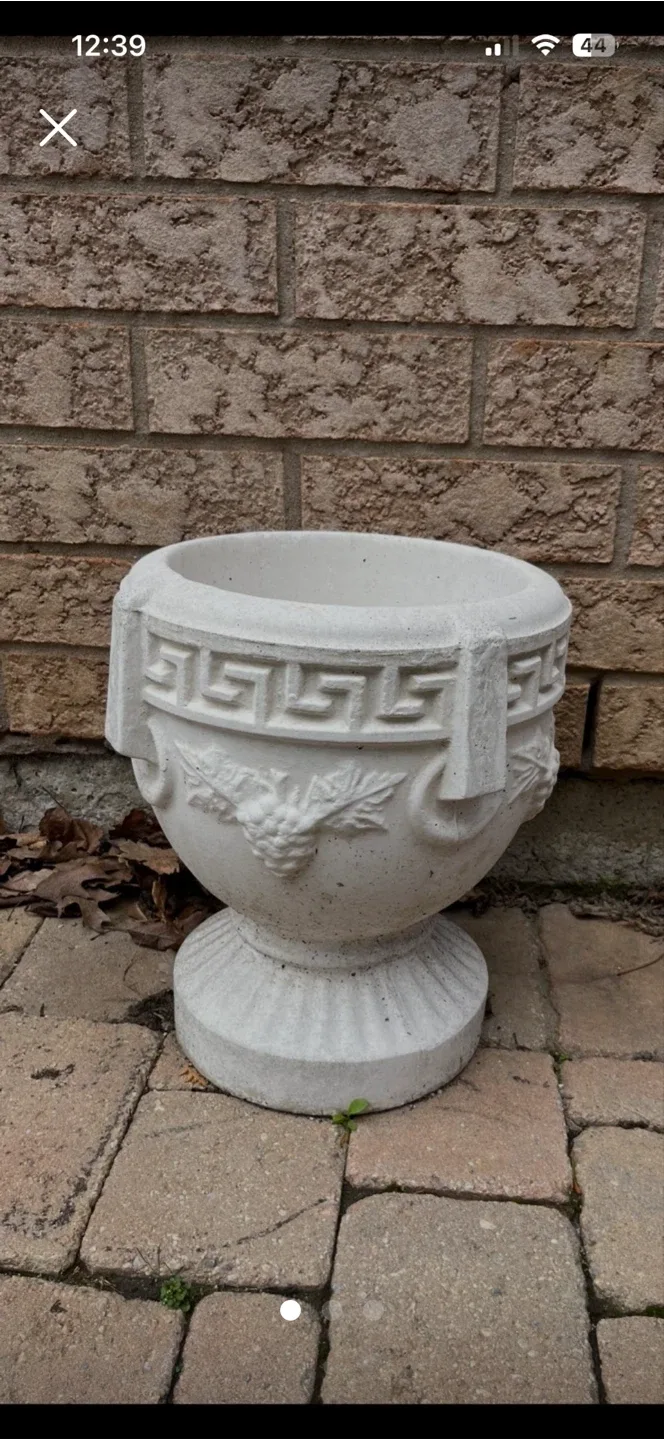White Grecian Style Concrete Planter Urn