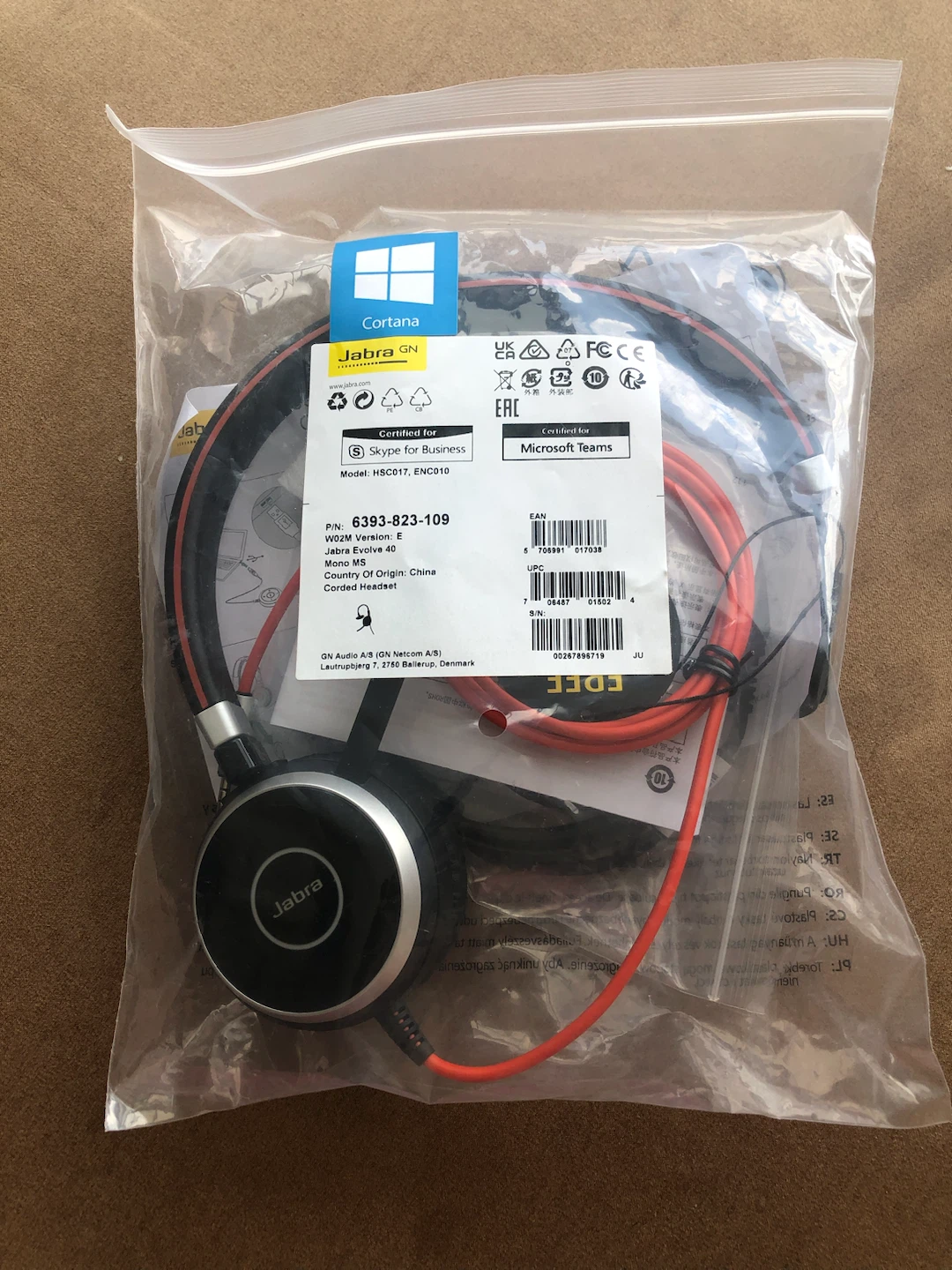 Jabra Evolve 40 Corded Mono MS Headset
