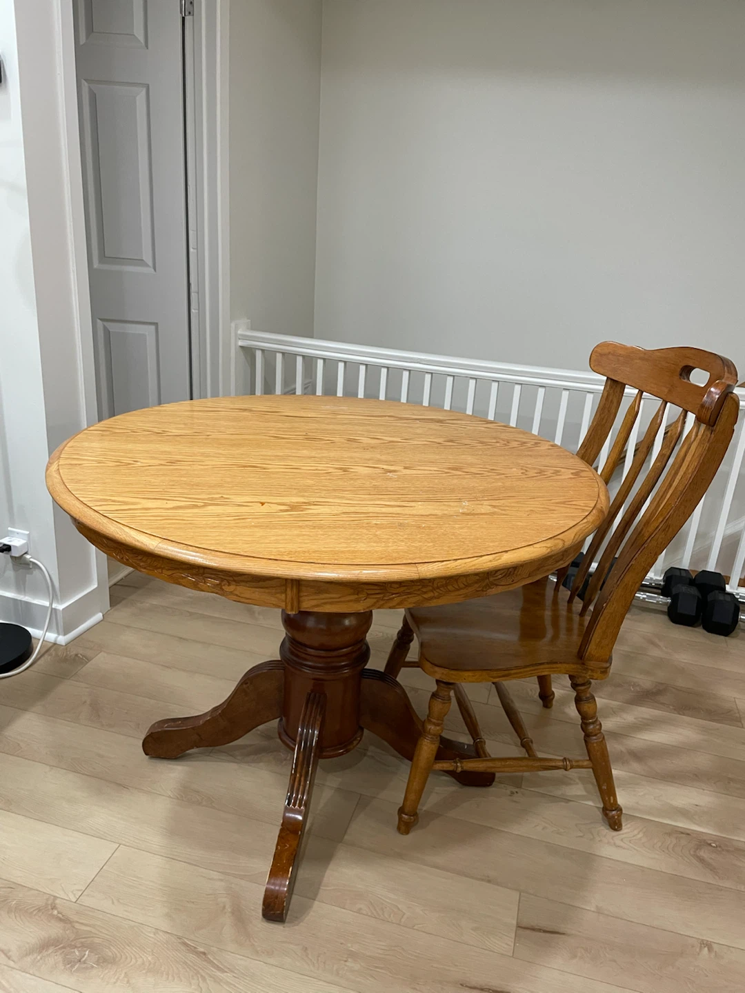 Oak Pedestal Dining Table Set