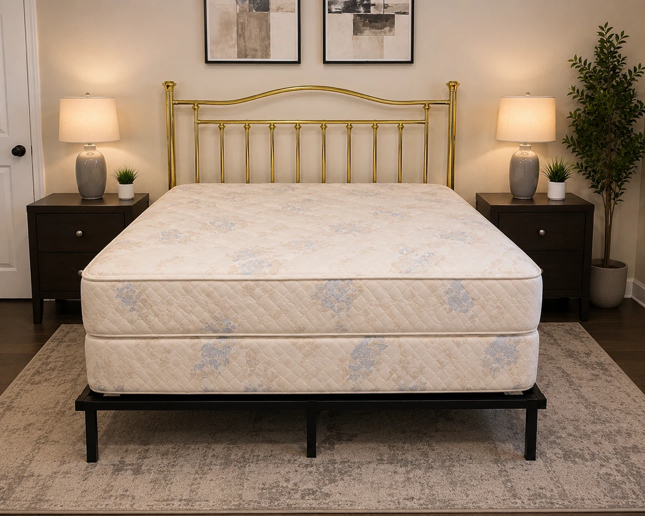 QUEEN SIZE Gold Metal Headboard with Mattress – Complete Bed Set