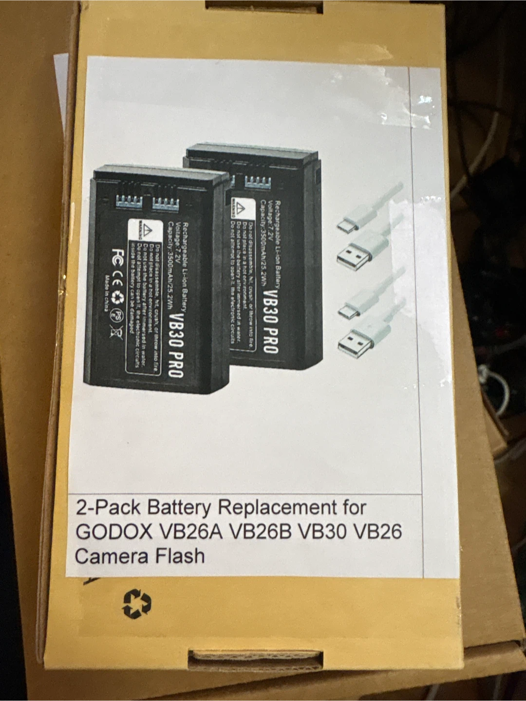 2-Pack Battery Replacement for Godox VB30 Camera Flash