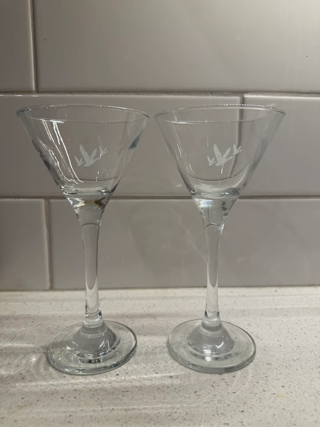 Set of 2 Etched grey goose Martini Glasses