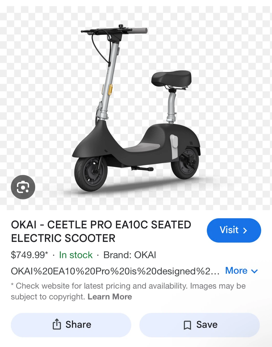 OKAI CEETLE PRO EA10C Seated Electric Scooter