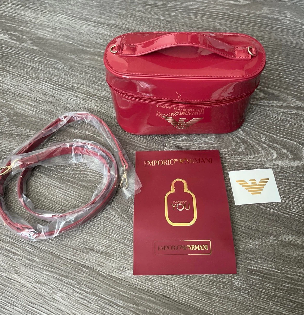 Emporio Armani Red Patent Vanity Case with Strap