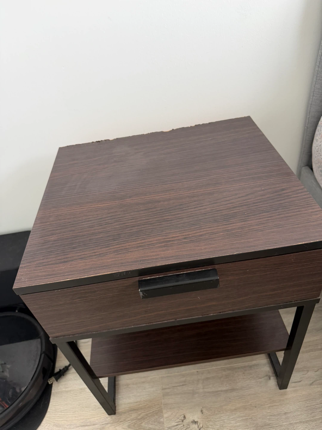 Dark Wood Nightstand with Drawer and Shelf - photo 2