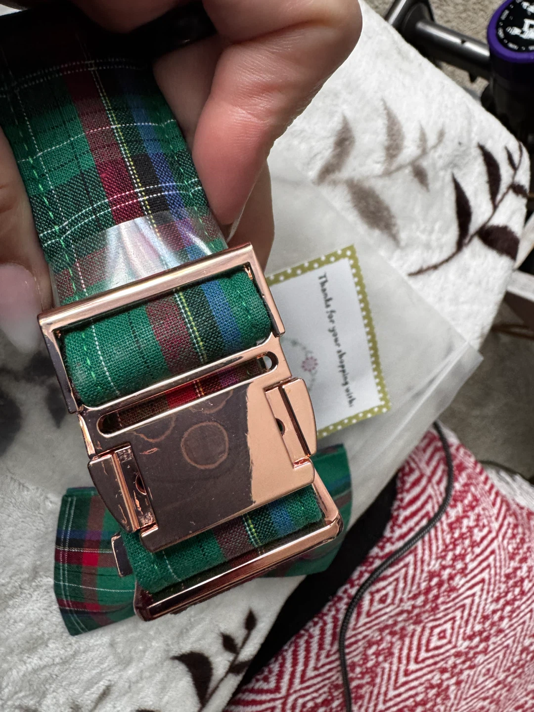 Green Plaid Dog Collar and Bowtie Set Large - photo 2
