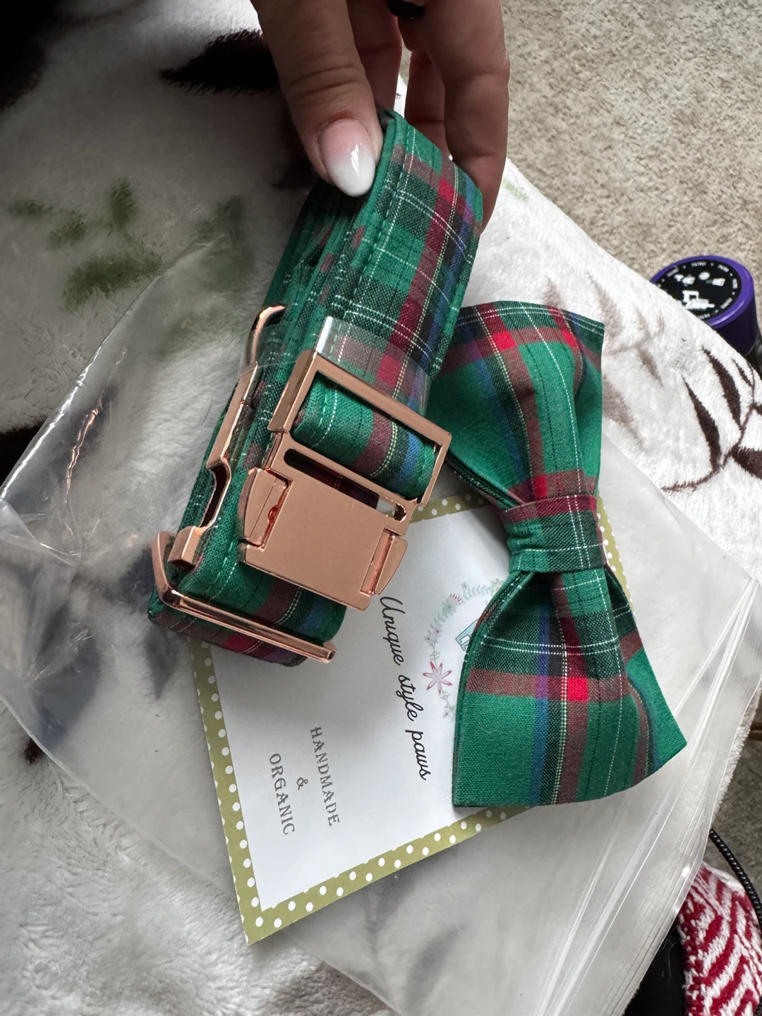Green Plaid Dog Collar and Bowtie Set Large - photo 3