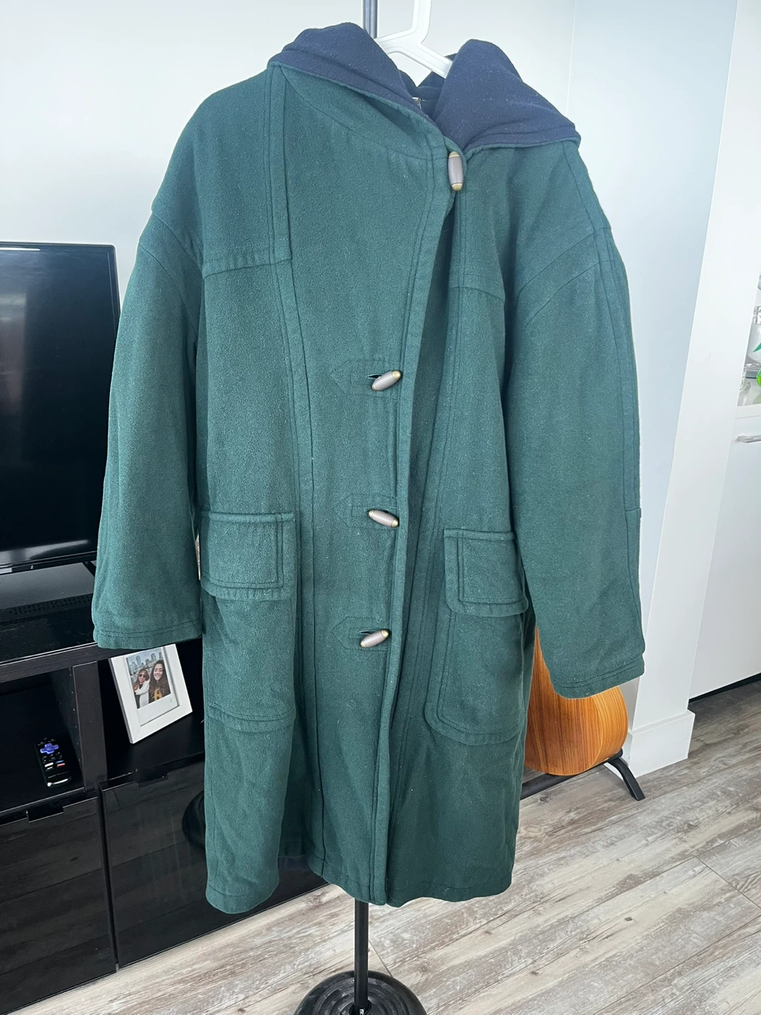 Green Wool Blend Duffle Coat with Hood - photo 2