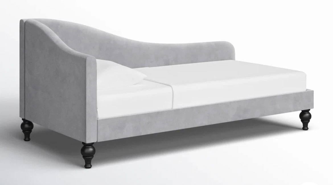 Grey Velvet Chaise Lounge Daybed, mattress and bedding - photo 2