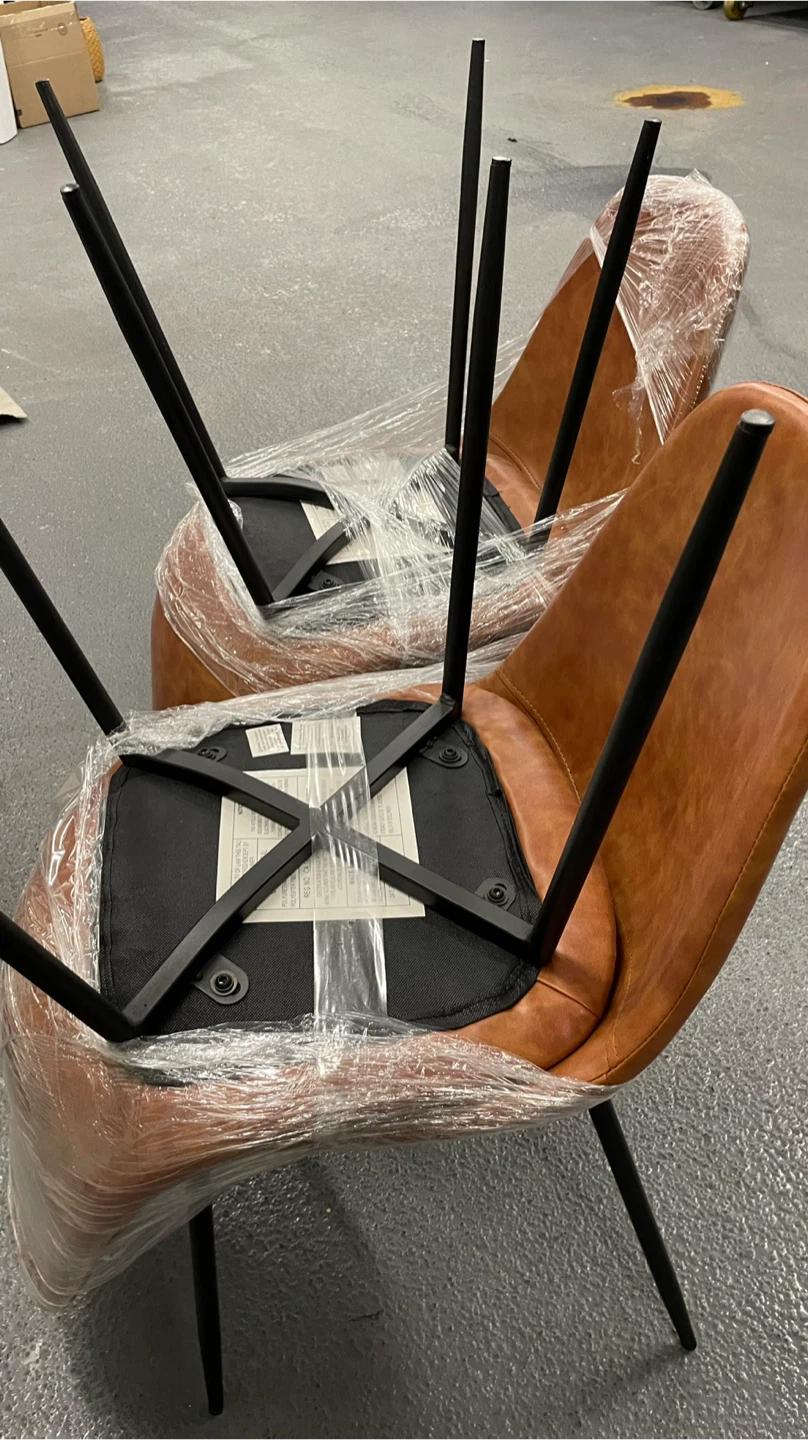 Set of two cognac brown faux leather chairs - photo 2