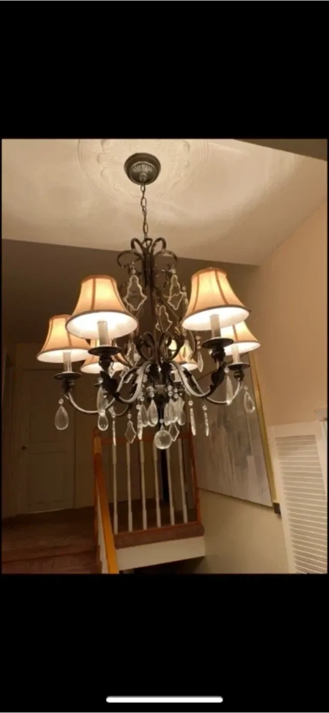 Six light crystal chandelier with beige shades - photo 2