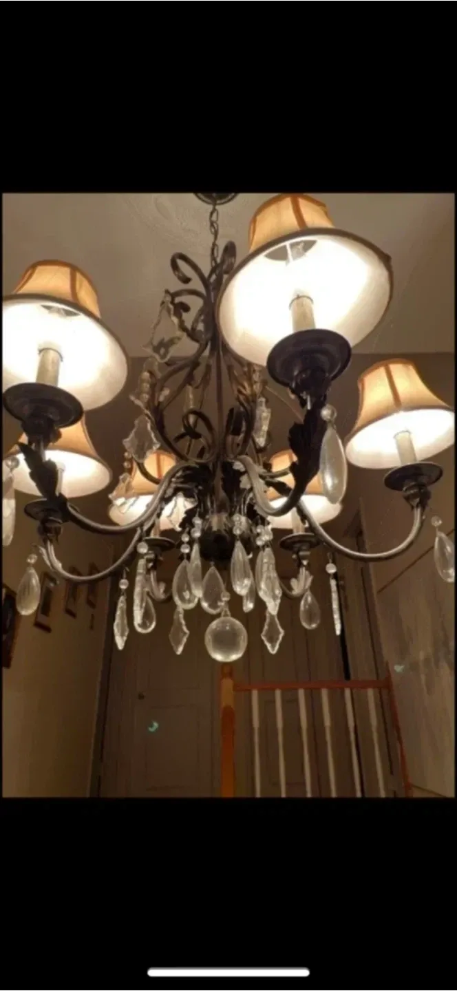 Six light crystal chandelier with beige shades - photo 3