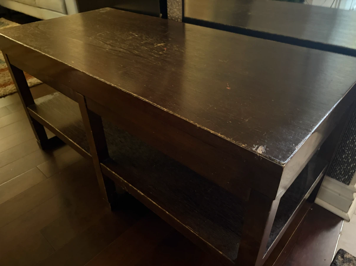 Dark Wood Coffee Table with Shelves - photo 2