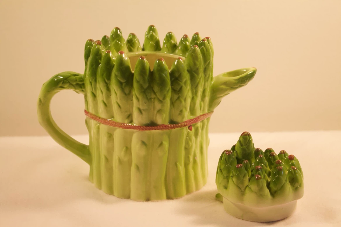 Vintage Asparagus Ceramic Pitcher with Lid