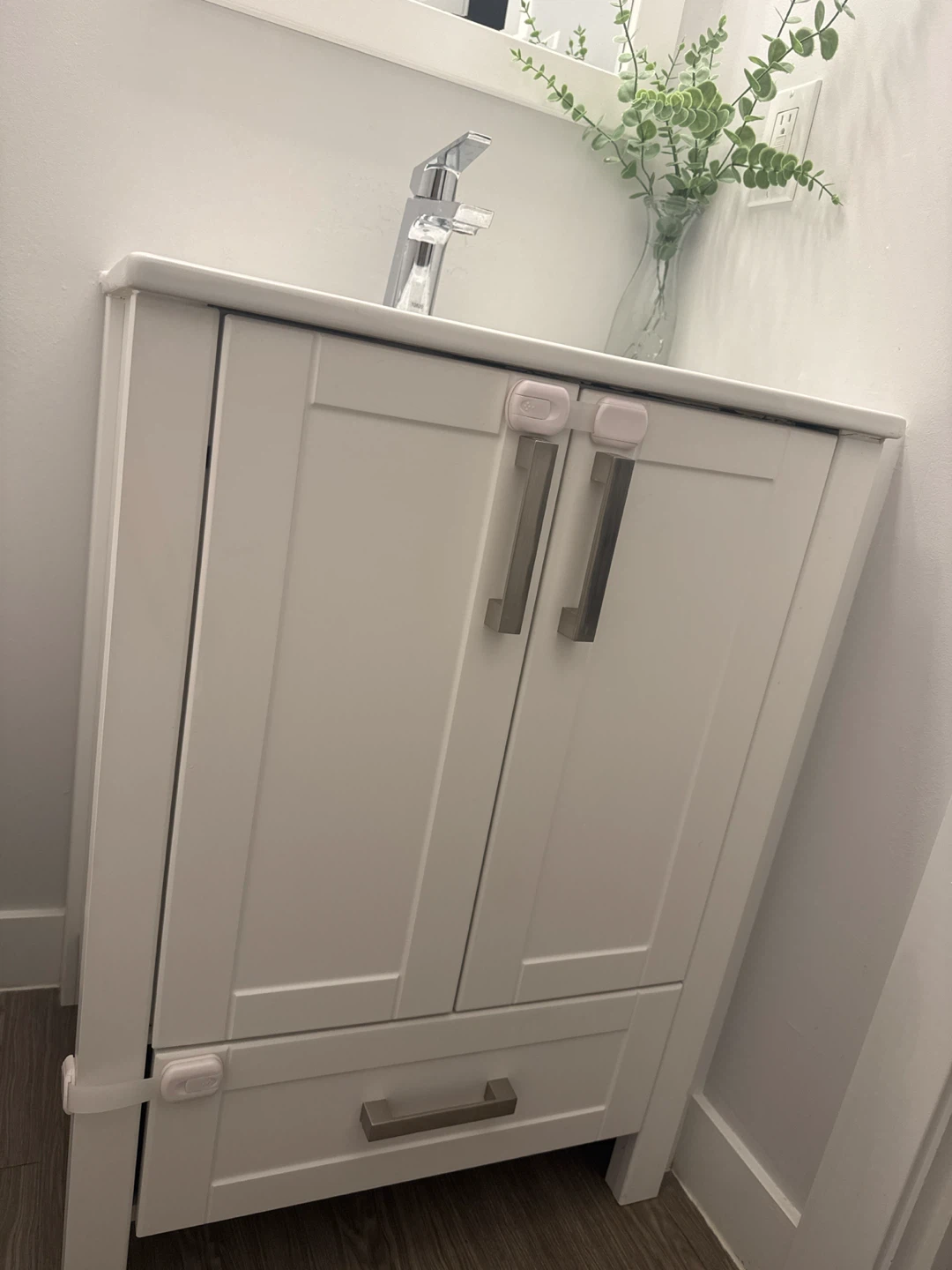 White Bathroom Vanity with Sink and Faucet