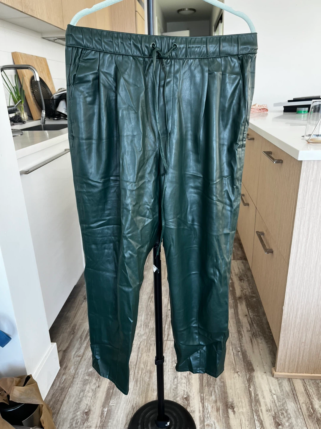 Green Faux Leather Pants