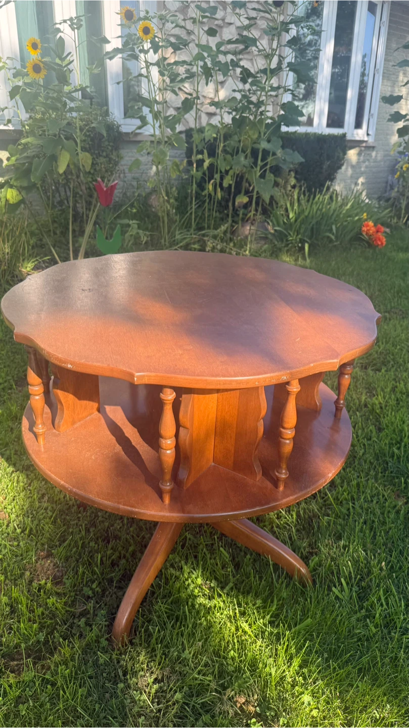 Vintage Rotating Wood Drum Table