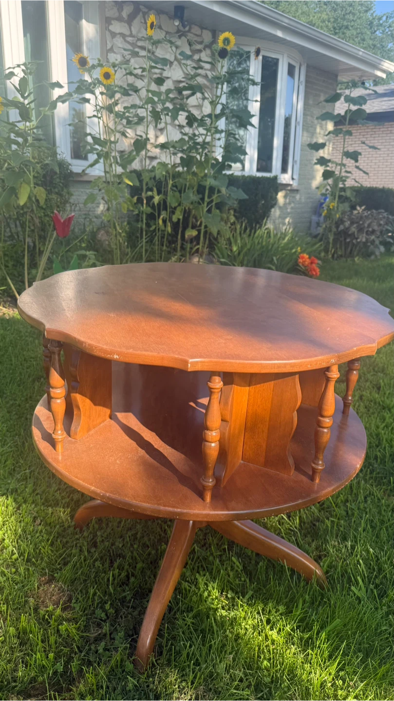 Vintage Rotating Wood Drum Table - photo 2