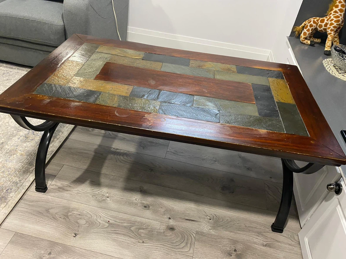 Coffee Table with Slate and Wood Inlay
