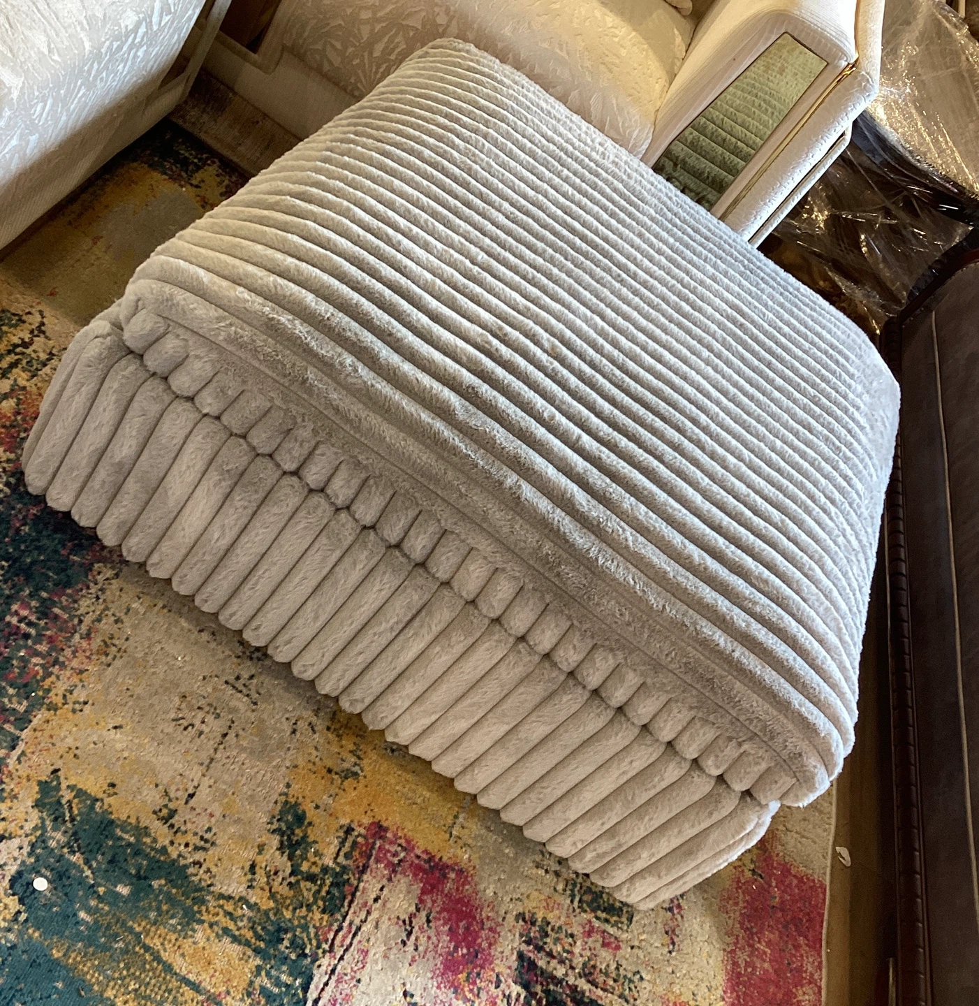 Light Grey Corduroy Ottoman/Footstool