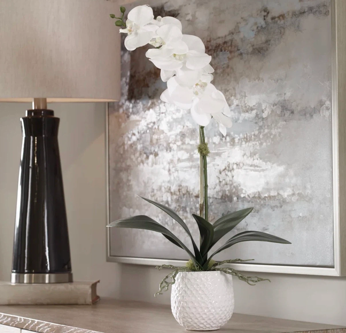White Faux Orchid Plant in Decorative Pot - photo 2