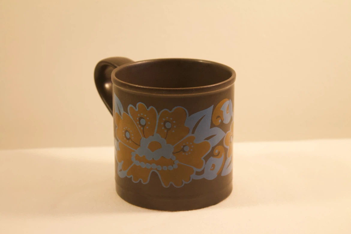 Vintage Stoneware Brown, Blue and Orange floral mug