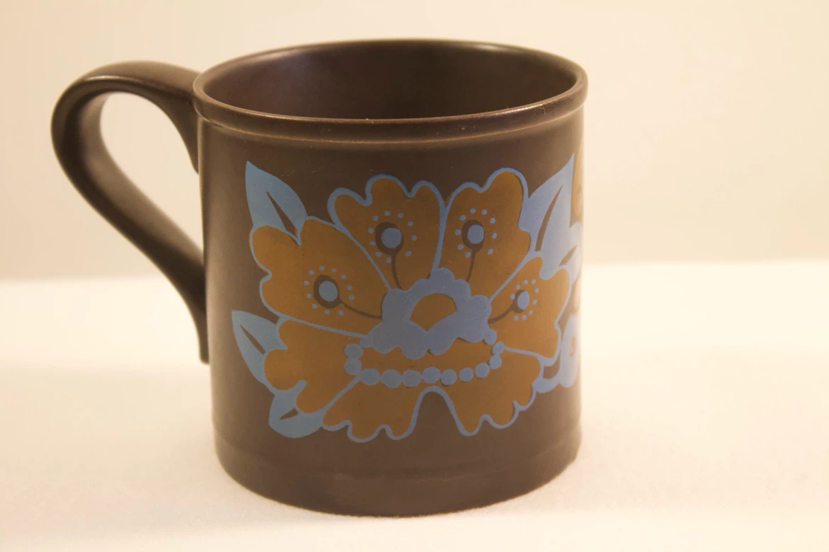 Vintage Stoneware Brown, Blue and Orange floral mug - photo 2