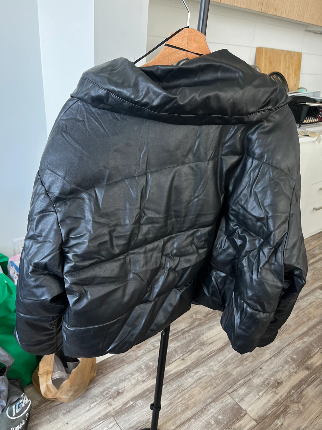 ZARA Black Faux Leather Puffer Jacket - photo 2